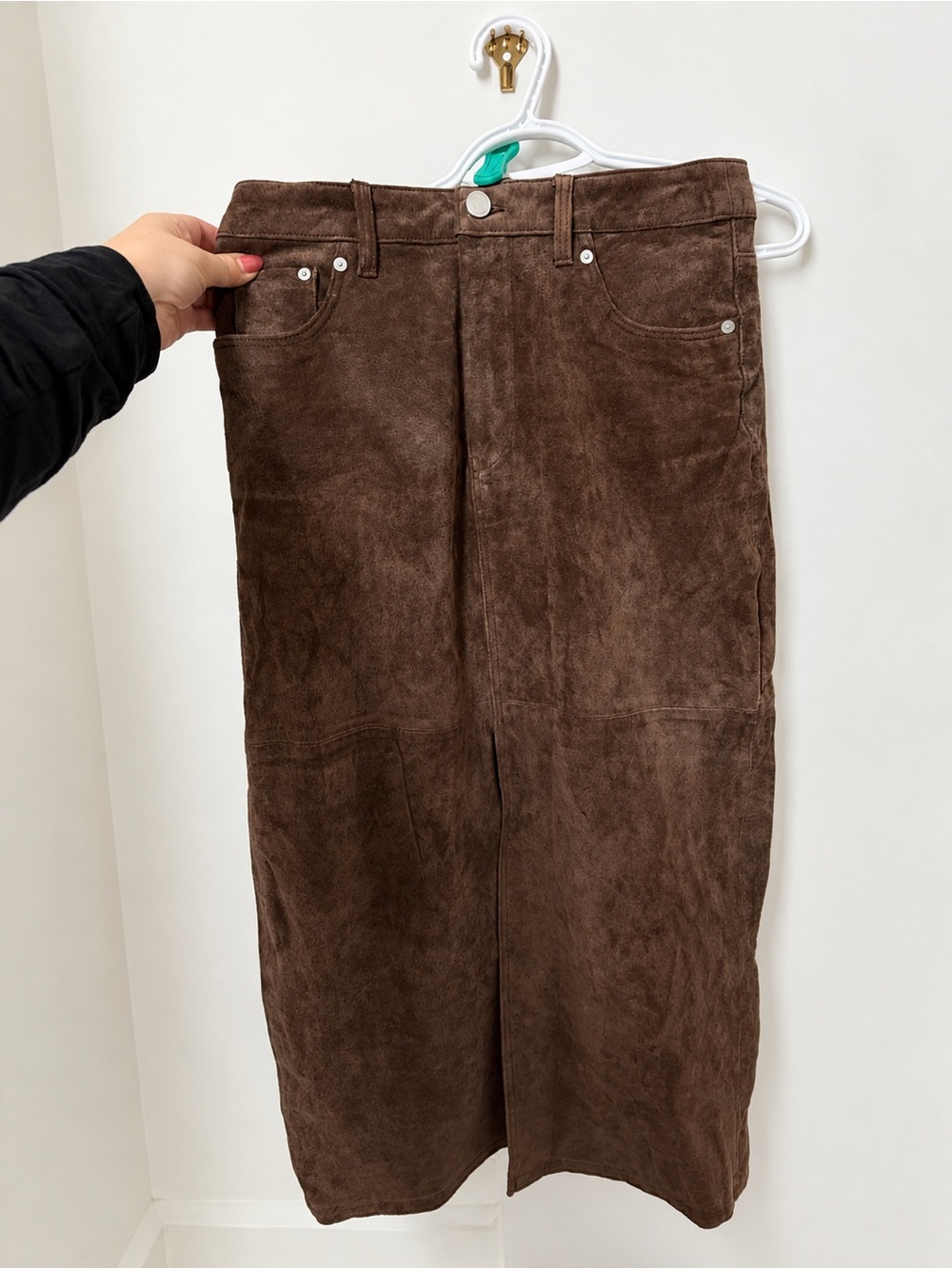 BLANKNYC Brown Suede Maxi Skirt with Front Slit - Size US 28